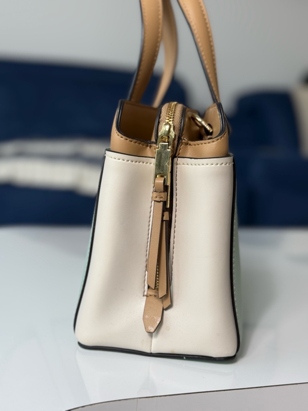 Calvin Klein Camille Lock Satchel Beige/Mint Green - Picture 3 of 16